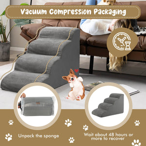 4-Tier Foam Non-Slip Dog Steps with Washable Zippered Cover-Gray view 8