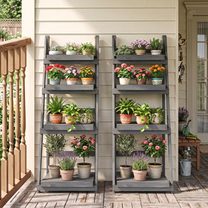 4-Tier Foldable Plant Stand with Slatted Shelves for Garden-Gray view 3