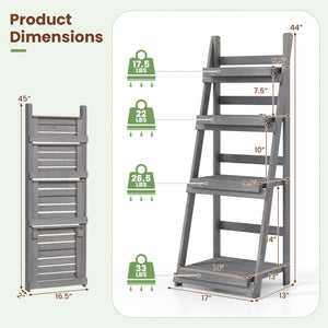 4-Tier Foldable Plant Stand with Slatted Shelves for Garden-Gray view 5