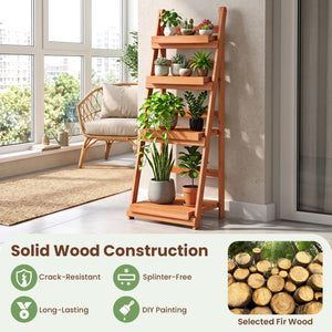 4-Tier Foldable Plant Stand with Slatted Shelves for Garden-Orange view 7