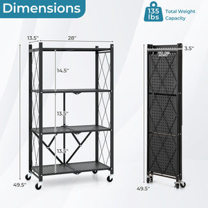 4-Tier Foldable Storage Shelf Collapsible Storage Rack with Lockable Wheels-Black view 5
