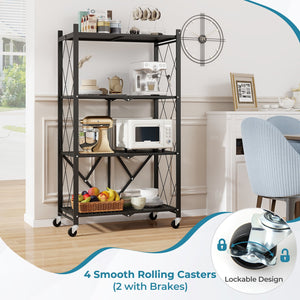 4-Tier Foldable Storage Shelf Collapsible Storage Rack with Lockable Wheels-Black view 9
