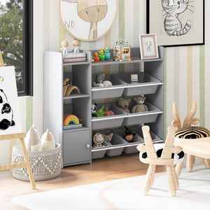 4-Tier Kids Bookshelf and Toy Storage Rack with 8 Toy Organizer Bins-Grey view 2