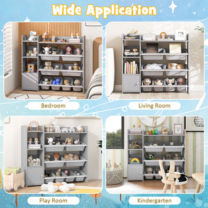 4-Tier Kids Bookshelf and Toy Storage Rack with 8 Toy Organizer Bins-Grey view 6