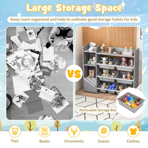 4-Tier Kids Bookshelf and Toy Storage Rack with 8 Toy Organizer Bins-Grey view 8