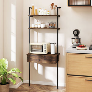 4-Tier Ladder Bookshelf with Drawer and Metal Frame for Living Room-Rustic Brown view 3