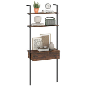 4-Tier Ladder Bookshelf with Drawer and Metal Frame for Living Room-Rustic Brown view 4
