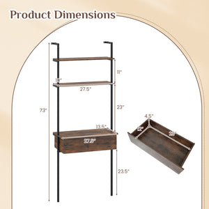 4-Tier Ladder Bookshelf with Drawer and Metal Frame for Living Room-Rustic Brown view 5