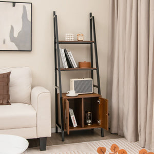 4-Tier Ladder Shelf with Cabinet and Metal Frame-Rustic Brown view 2