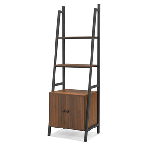 4-Tier Ladder Shelf with Cabinet and Metal Frame-Rustic Brown view 4
