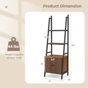4-Tier Ladder Shelf with Cabinet and Metal Frame-Rustic Brown view 5
