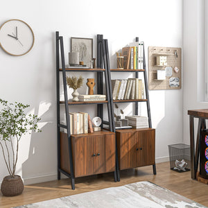4-Tier Ladder Shelf with Cabinet and Metal Frame-Rustic Brown view 7
