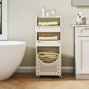 4-Tier Laundry Cart Folding Hamper with Lockable Wheels view 3