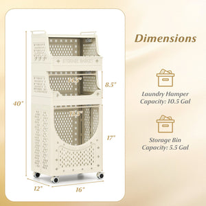 4-Tier Laundry Cart Folding Hamper with Lockable Wheels view 5