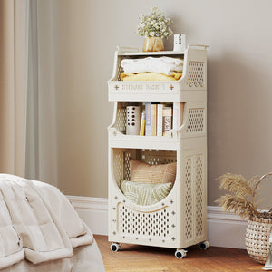 4-Tier Laundry Cart Folding Hamper with Lockable Wheels view 7