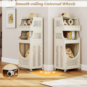 4-Tier Laundry Cart Folding Hamper with Lockable Wheels view 9