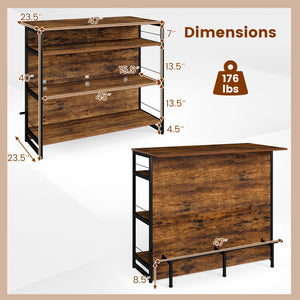4-Tier Mini Bar Kitchen Island with Footrest and Wine Rack-Coffee view 5