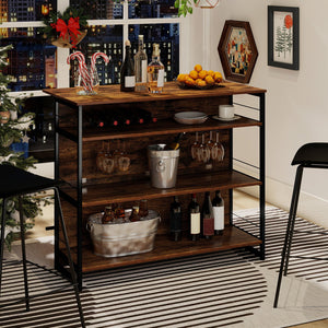 4-Tier Mini Bar Kitchen Island with Footrest and Wine Rack-Coffee view 7