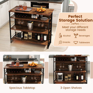 4-Tier Mini Bar Kitchen Island with Footrest and Wine Rack-Coffee view 8
