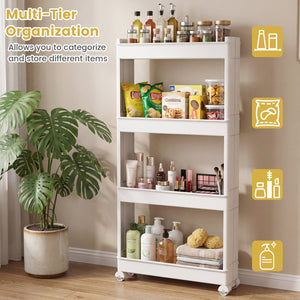 4-Tier Multifunctional Slim Storage Trolley with Detachable Trays-White view 4
