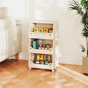 4-Tier Rolling Laundry Basket with Wheels Plastic Storage Cart with Side Hooks view 3