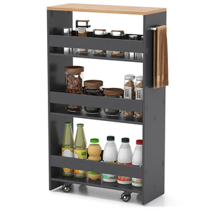 4-Tier Rolling Storage Cart Slim Kitchen Cart on Wheels with Open Shelves and Handle-Gray view 4