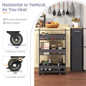4-Tier Rolling Storage Cart Slim Kitchen Cart on Wheels with Open Shelves and Handle-Gray view 9