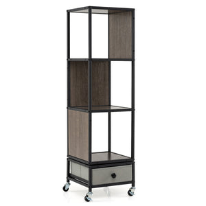 4-Tier Rotating Bookshelf on Wheels with Removable Drawer-Gray view 4