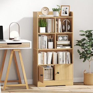 4 Tiers Bookshelf with 4 Cubes Display Shelf and 2 Doors-Natural view 2