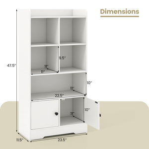 4 Tiers Bookshelf with 4 Cubes Display Shelf and 2 Doors-White view 5
