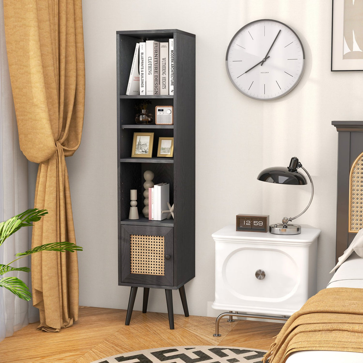 4 Tiers Rattan Storage Cabinet with Slim Design-Black view 2