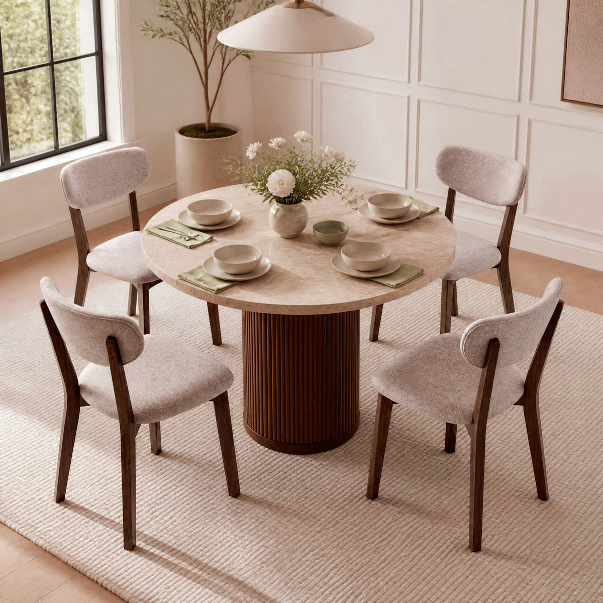 4 Upholstered Chairs with Solid Rubber Wood Frame and Curved Backrest for Dining Room-Brown view 2