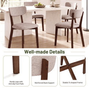 4 Upholstered Chairs with Solid Rubber Wood Frame and Curved Backrest for Dining Room-Brown view 7