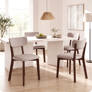 4 Upholstered Chairs with Solid Rubber Wood Frame and Curved Backrest for Dining Room-Brown view 8