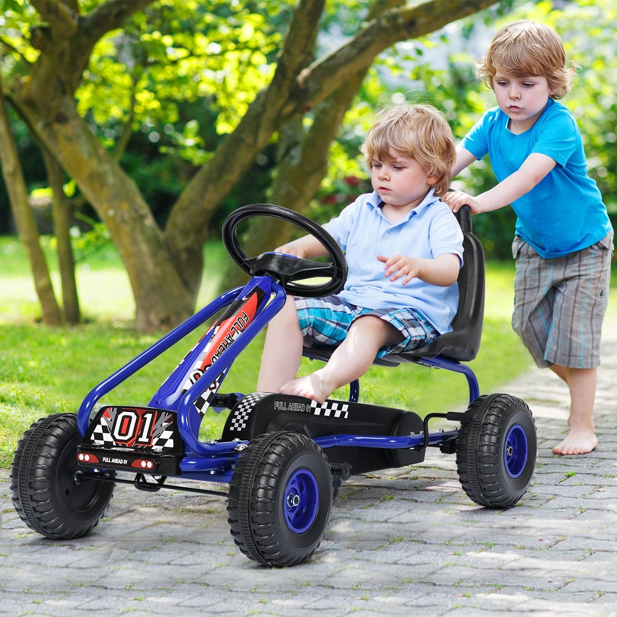 4 Wheel Pedal Powered Ride On with Adjustable Seat-Blue view 2