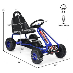 4 Wheel Pedal Powered Ride On with Adjustable Seat-Blue view 4