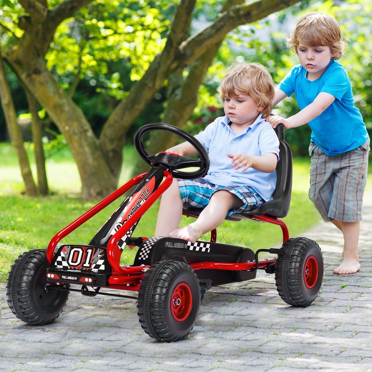 4 Wheel Pedal Powered Ride On with Adjustable Seat-Red view 2