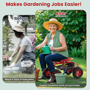 4-Wheel Rolling Garden Cart Work Seat-Red view 7
