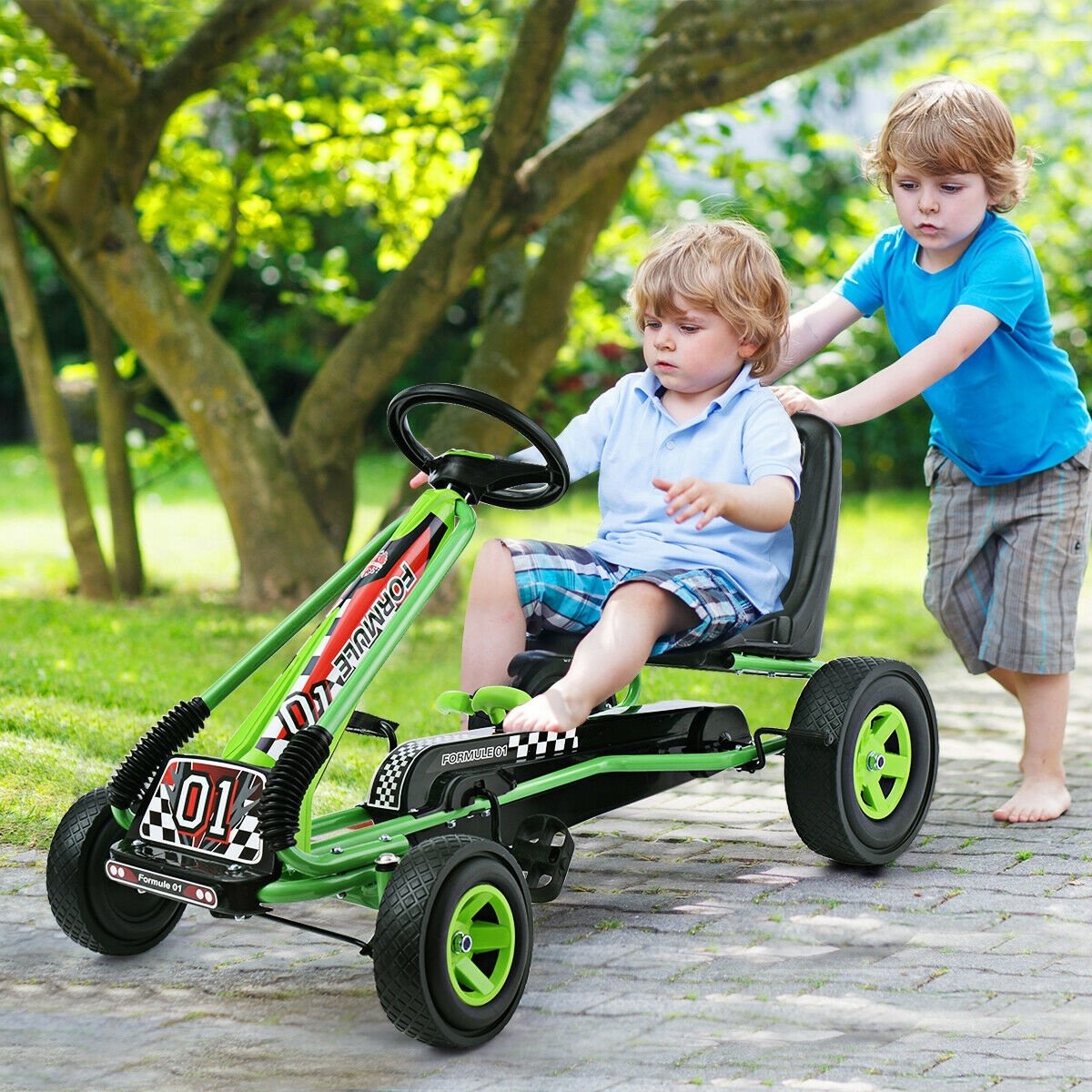 4 Wheels Kids Ride On Pedal Powered Bike Go Kart Racer Car Outdoor Play Toy-Green view 2