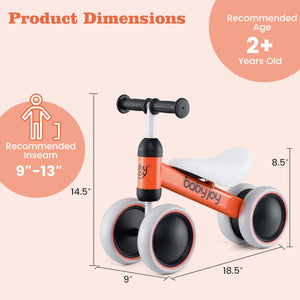 Baby Balance Bike for 2 Years Old Boys Girls No Pedal 4 Wheels-Orange view 3