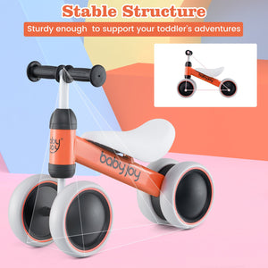 Baby Balance Bike for 2 Years Old Boys Girls No Pedal 4 Wheels-Orange view 5