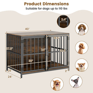 40 Inch Dog Crate Furniture Dog Kennel with Dual Lockable Double Doors-Rustic Brown view 5