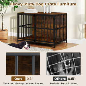 40 Inch Dog Crate Furniture Dog Kennel with Dual Lockable Double Doors-Rustic Brown view 7