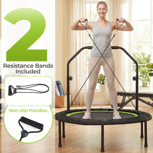 40 Inch Fitness Trampoline for Adults with 2 Resistance Bands-Green view 4