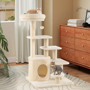40 Inch Multi-level Cat Tower with Condo and Dangling Jingle Ball-Beige view 3