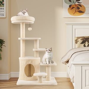 40 Inch Multi-level Cat Tower with Condo and Dangling Jingle Ball-Beige view 6