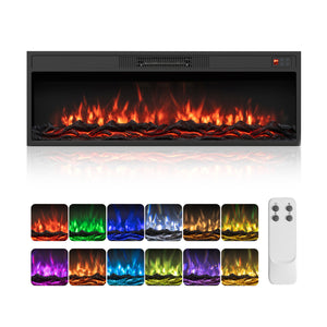 40 Inch Recessed Electric Fireplace Heater with Adjustable Flame Colors & Brightness view 2