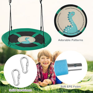 40 Inches Saucer Tree Swing Round with Adjustable Ropes and Carabiners-Green view 6