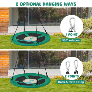 40 Inches Saucer Tree Swing Round with Adjustable Ropes and Carabiners-Green view 8