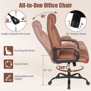 400LBS Big and Tall Chair High Back Executive Chair Ergonomic Leather Computer Chair-Brown view 9